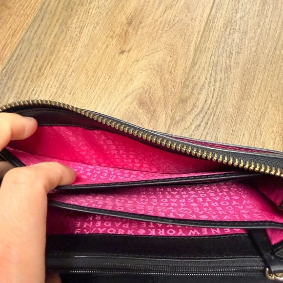 Kate Spade NY Black Leather Zip-Around Wallet with Gold Accent + Pink Interior - Picture 6 of 16